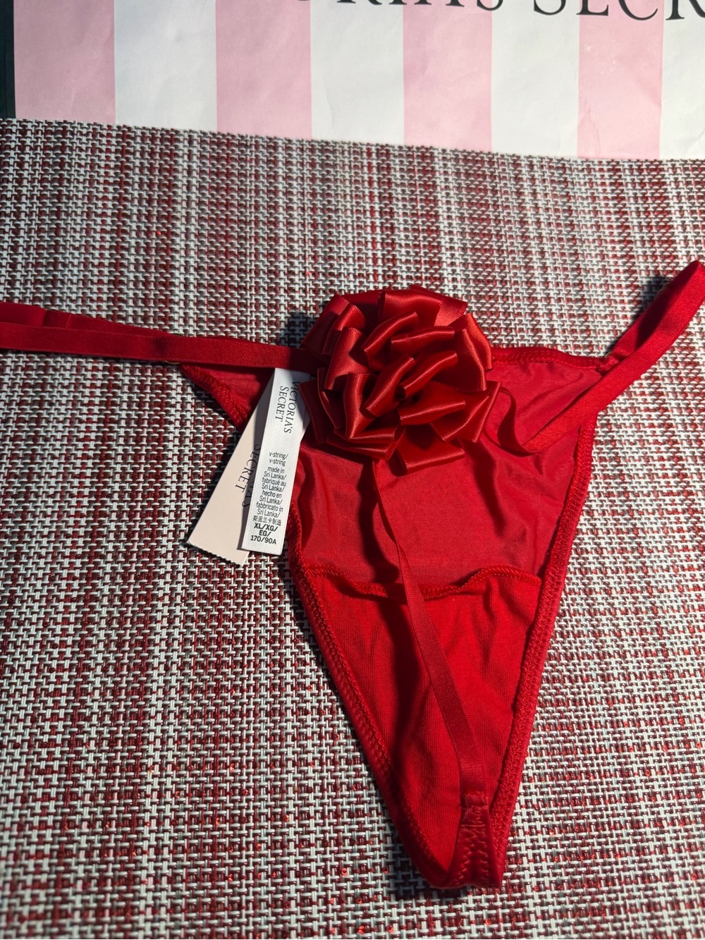 Victoria's Secret Red Satin Thong with Rosette